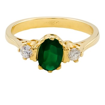 9ct gold synthetic emerald and Cubic Zirconia 3 stone Ring size N